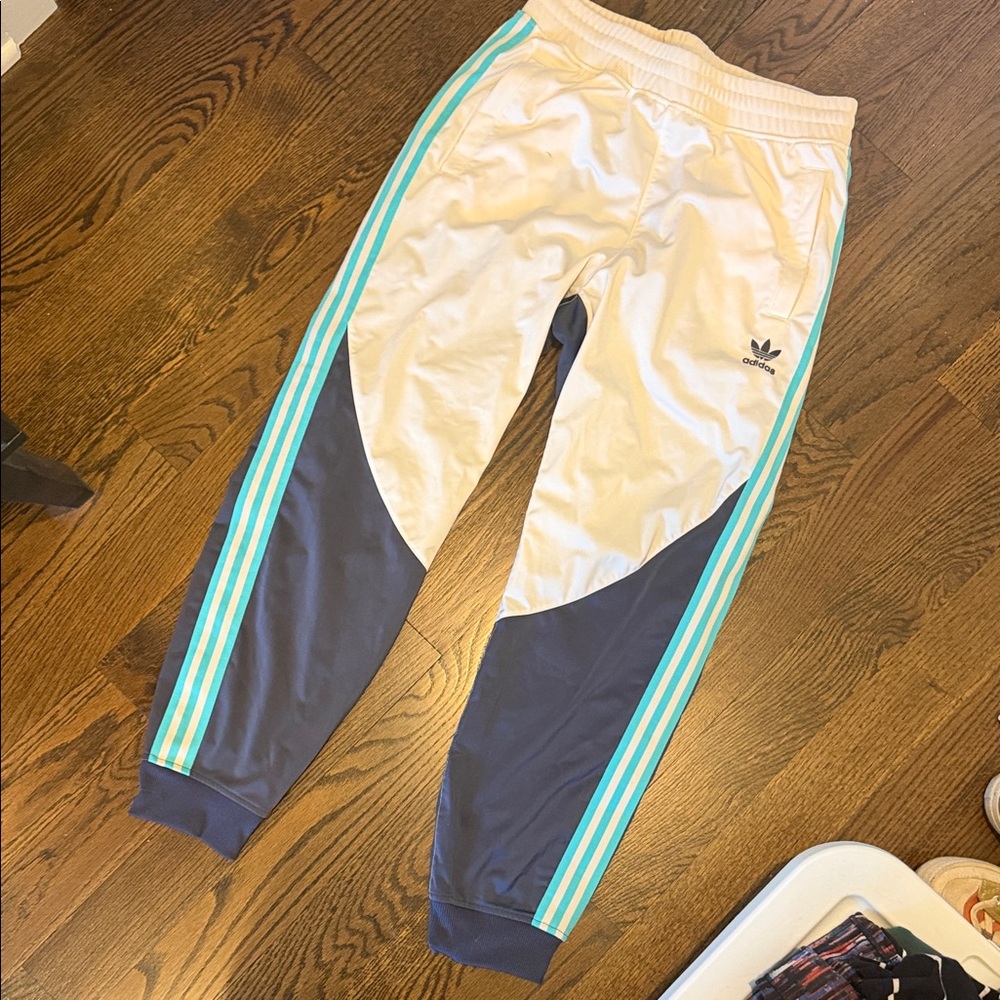 adidas White, Navy & Teal Panel Joggers
